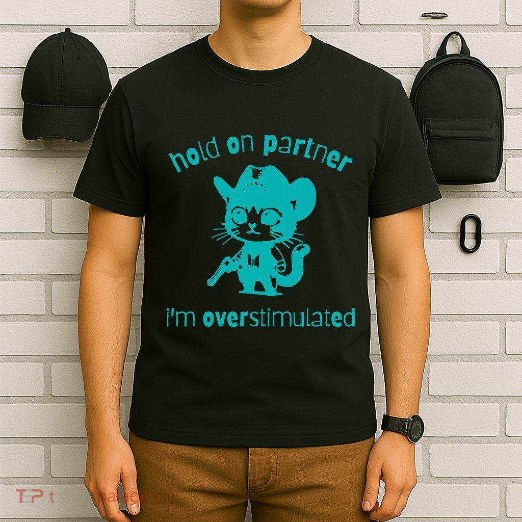 Hold On Partner IM Overstimulated Cat T-Shirt