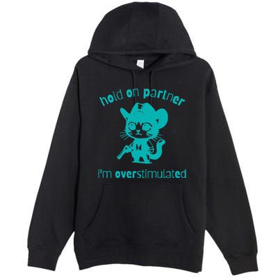 Hold On Partner IM Overstimulated Cat Premium Pullover Hoodie