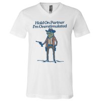 Hold On Partner IM Overstimulated Cowboy Frog Vintage V-Neck T-Shirt