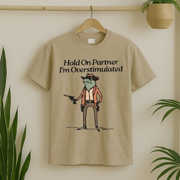 Hold On Partner IM Overstimulated Cowboy Frog T-Shirt