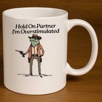 Hold On Partner IM Overstimulated Cowboy Frog 11oz C Handle Ceramic Mug