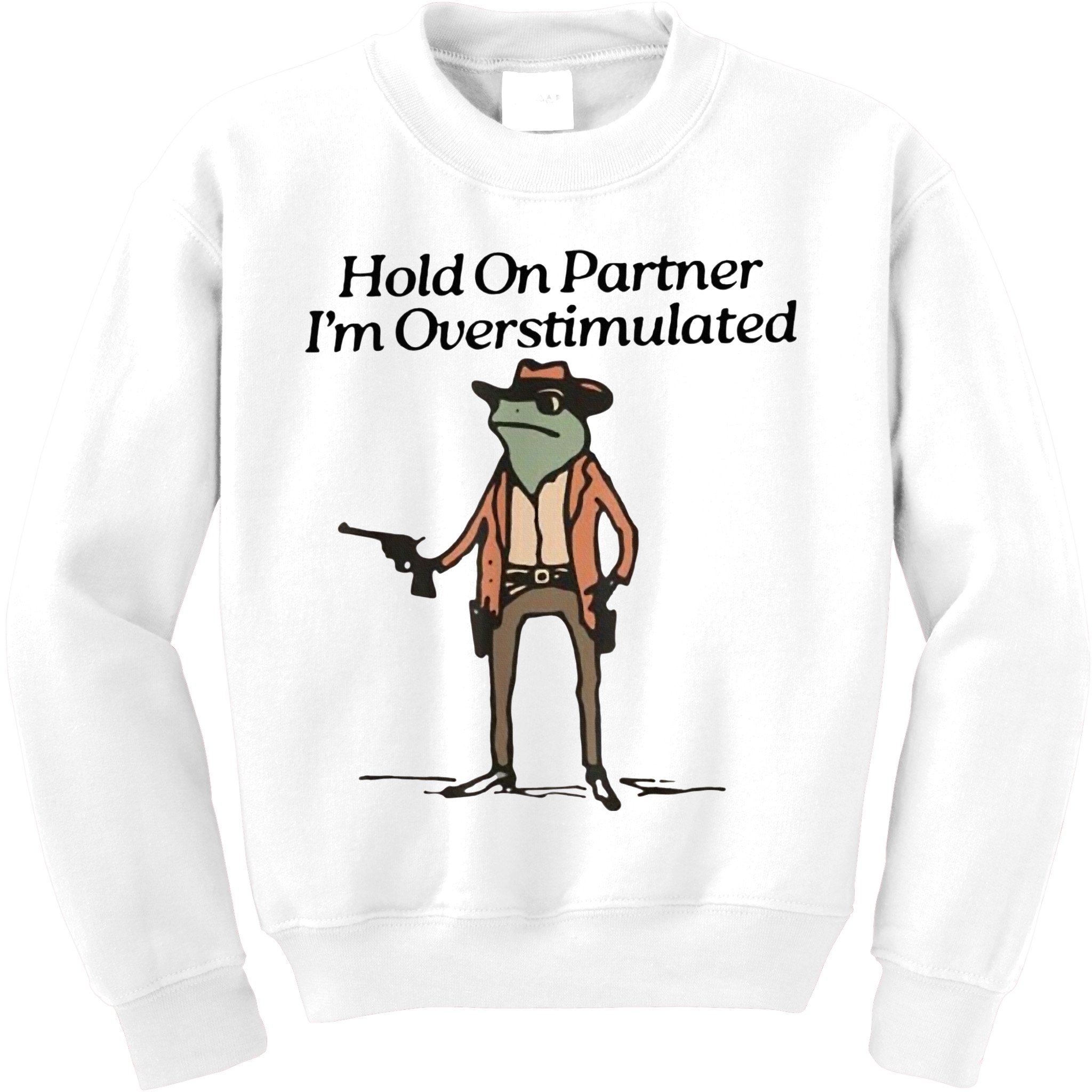 Hold On Partner IM Overstimulated Cowboy Frog Kids Sweatshirt