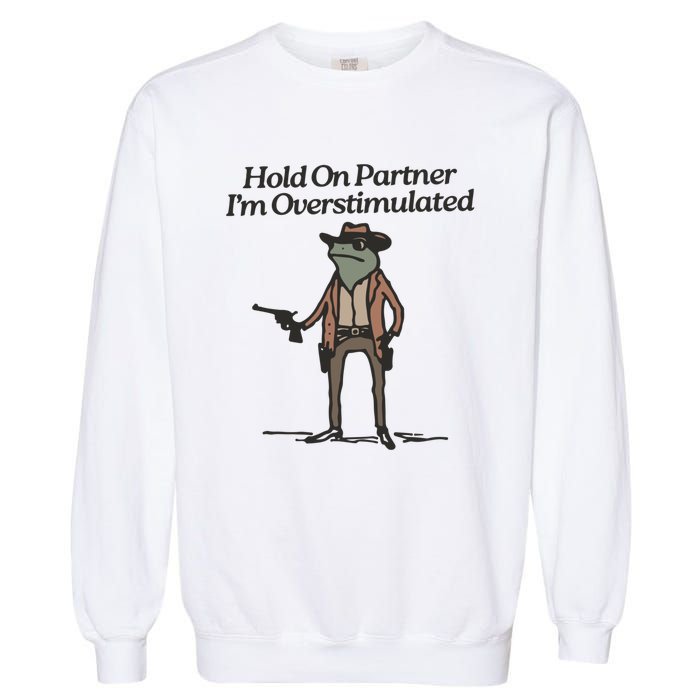 Hold On Partner IM Overstimulated Cowboy Frog Vintage Garment-Dyed Sweatshirt