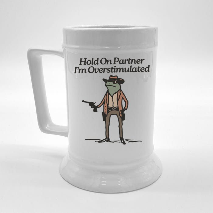 Hold On Partner IM Overstimulated Cowboy Frog Vintage Beer Stein