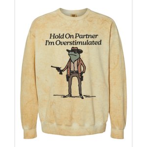 Hold On Partner IM Overstimulated Cowboy Frog Funny Colorblast Crewneck Sweatshirt