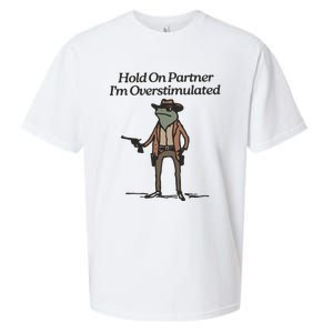 Hold On Partner IM Overstimulated Cowboy Frog Funny Sueded Cloud Jersey T-Shirt