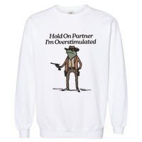 Hold On Partner IM Overstimulated Cowboy Frog Funny Garment-Dyed Sweatshirt