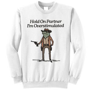 Hold On Partner IM Overstimulated Cowboy Frog Funny Sweatshirt