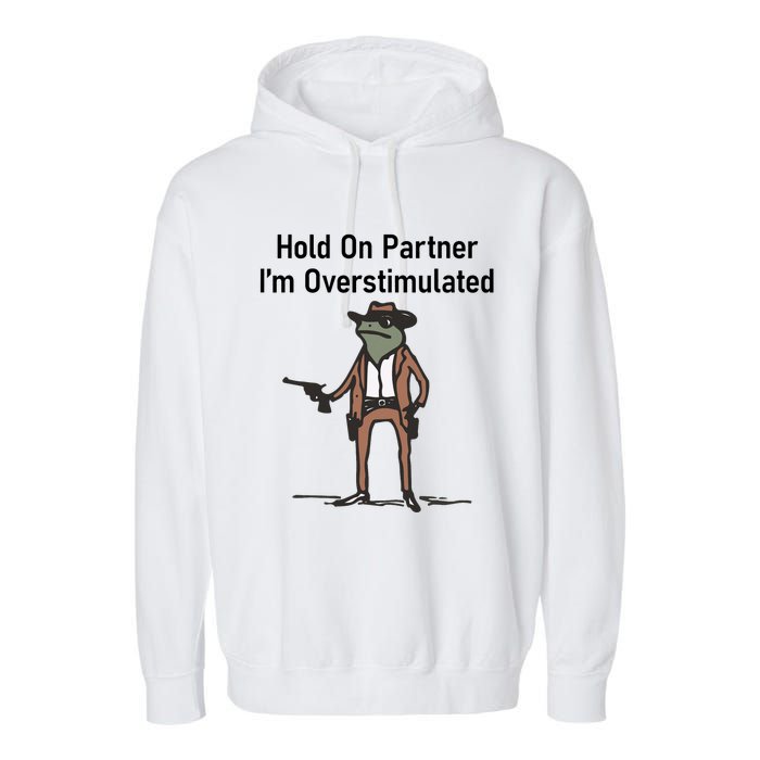 Hold On Partner IM Overstimulated Cowboy Frog Vintage Garment-Dyed Fleece Hoodie