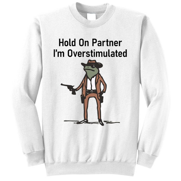 Hold On Partner IM Overstimulated Cowboy Frog Vintage Sweatshirt