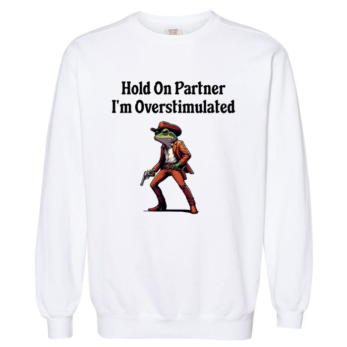 Hold On Partner IM Overstimulated Cowboy Frog Garment-Dyed Sweatshirt