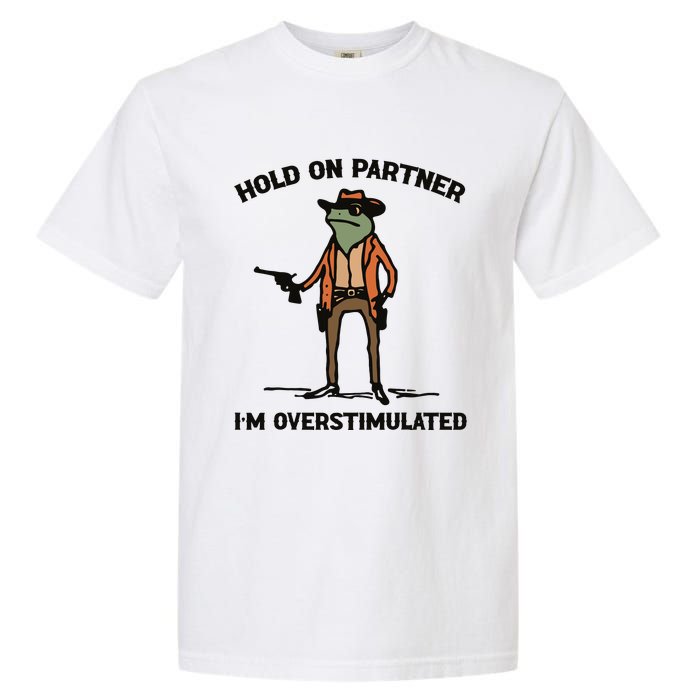 Hold On Partner Im Overstimulated Cowboy Frog Vintage Garment-Dyed Heavyweight T-Shirt