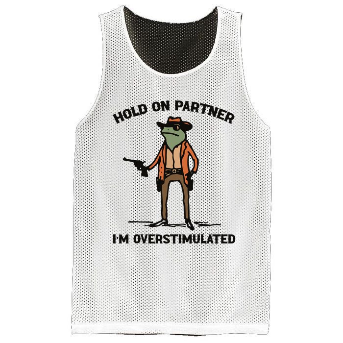 Hold On Partner Im Overstimulated Cowboy Frog Vintage Mesh Reversible Basketball Jersey Tank