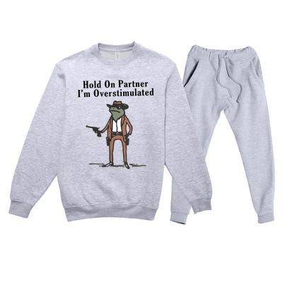 Hold On Partner IM Overstimulated Cowboy Frog Vintage Premium Crewneck Sweatsuit Set