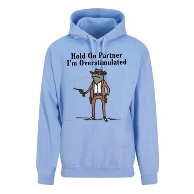 Hold On Partner IM Overstimulated Cowboy Frog Vintage Unisex Surf Hoodie