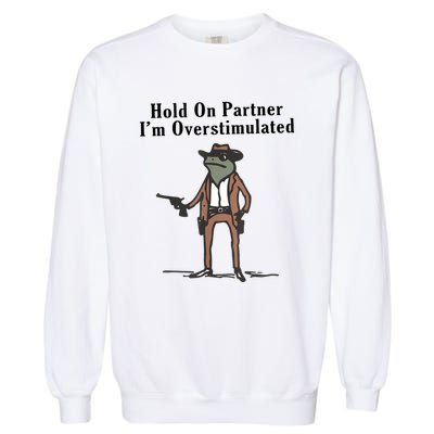 Hold On Partner IM Overstimulated Cowboy Frog Vintage Garment-Dyed Sweatshirt