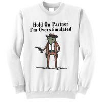 Hold On Partner IM Overstimulated Cowboy Frog Vintage Sweatshirt