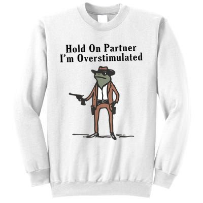 Hold On Partner IM Overstimulated Cowboy Frog Vintage Sweatshirt