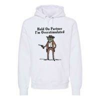 Hold On Partner IM Overstimulated Cowboy Frog Vintage Premium Hoodie