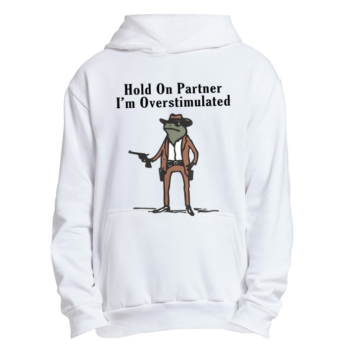 Hold On Partner IM Overstimulated Cowboy Frog Vintage Urban Pullover Hoodie