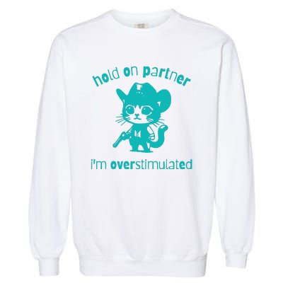 Hold On Partner Im Overstimulated Cat Garment-Dyed Sweatshirt