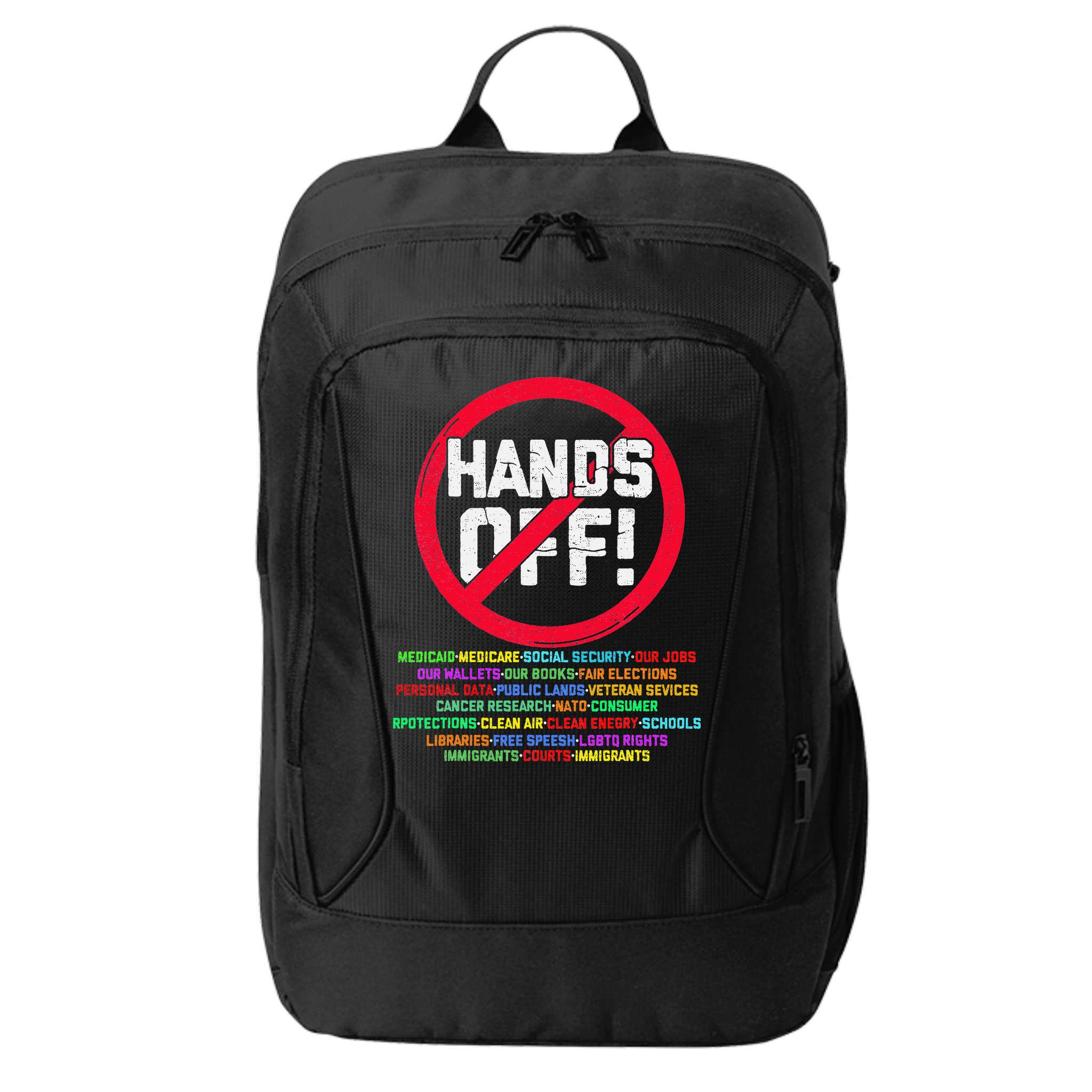 Hands Off Protest Social Security And Medicare Protest City Backpack