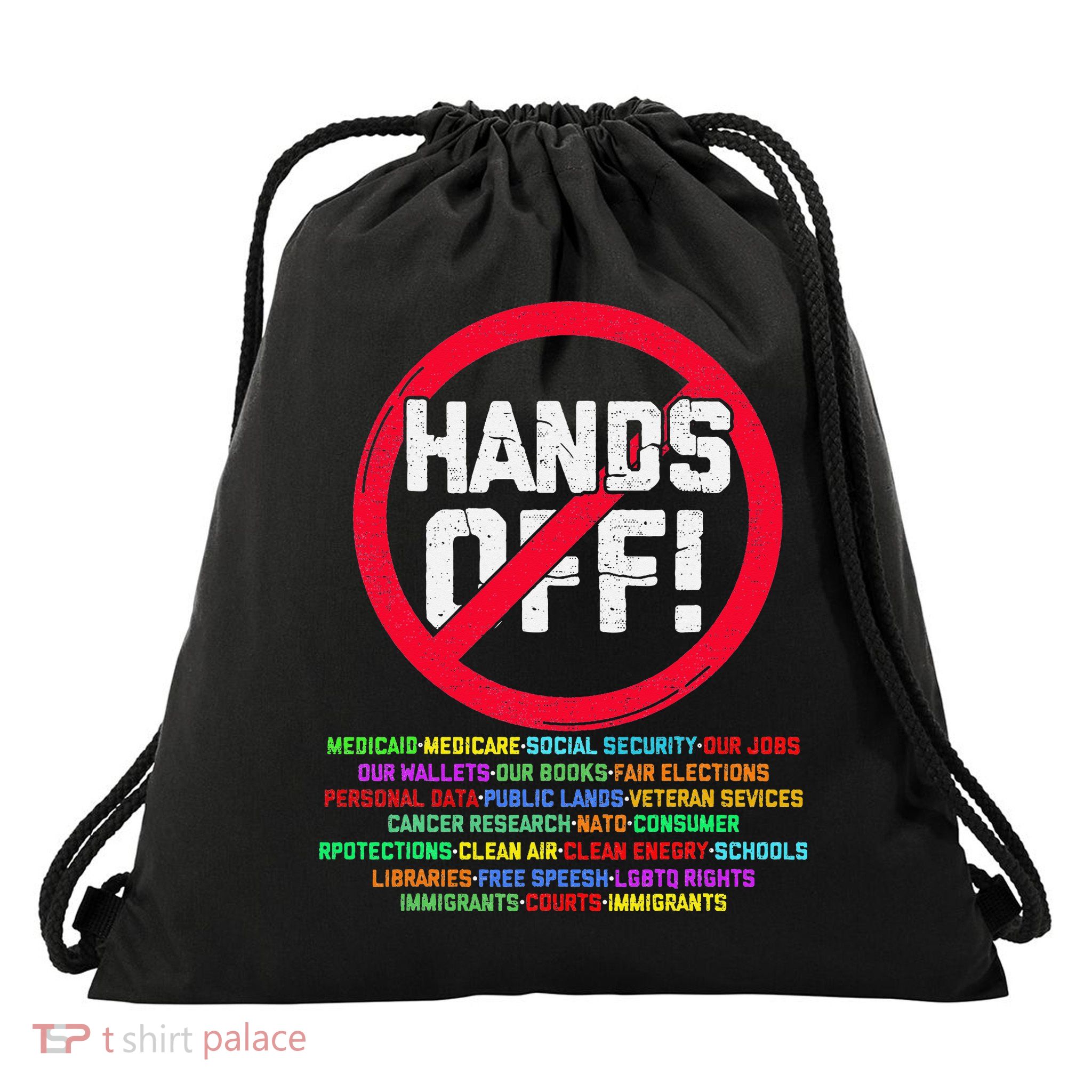 Hands Off Protest Social Security And Medicare Protest Drawstring Bag