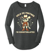 Hold On Partner IM Overstimulated Retro Western Cat Cowboy Women's Perfect Tri Tunic Long Sleeve Shirt