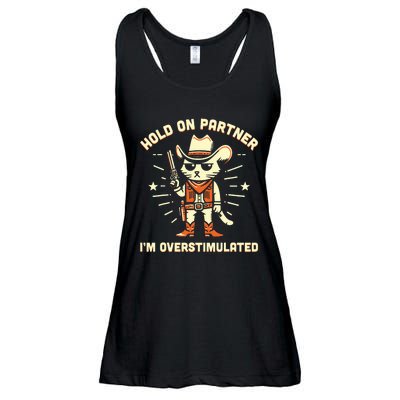 Hold On Partner IM Overstimulated Retro Western Cat Cowboy Ladies Essential Flowy Tank