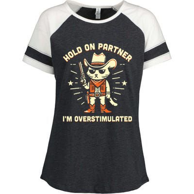 Hold On Partner IM Overstimulated Retro Western Cat Cowboy Enza Ladies Jersey Colorblock Tee