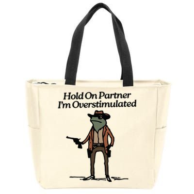 Hold On Partner Im Overstimulated Cowboy Frog Vintage Zip Tote Bag