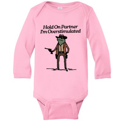 Hold On Partner Im Overstimulated Cowboy Frog Vintage Baby Long Sleeve Bodysuit