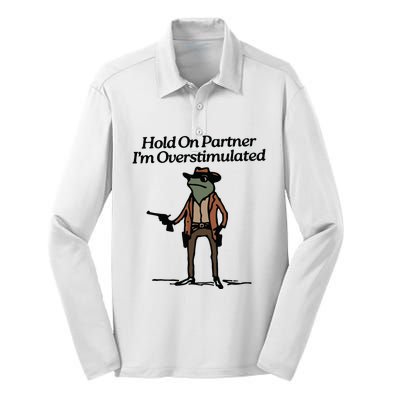 Hold On Partner Im Overstimulated Cowboy Frog Vintage Silk Touch Performance Long Sleeve Polo