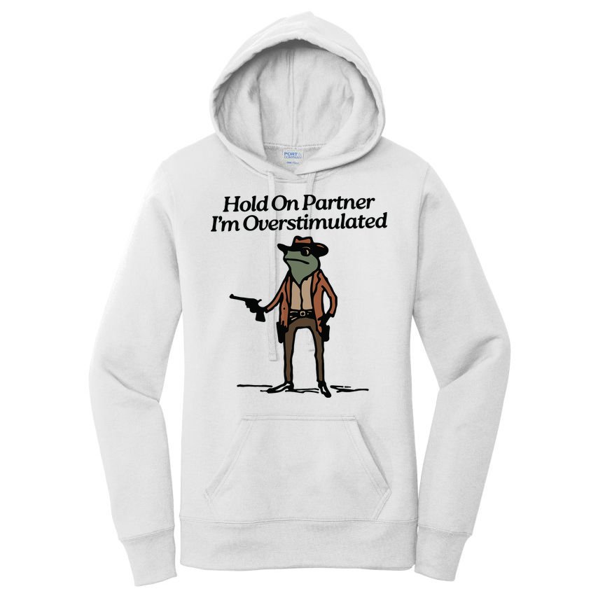 Hold On Partner Im Overstimulated Cowboy Frog Vintage Women's Pullover Hoodie