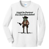 Hold On Partner Im Overstimulated Cowboy Frog Vintage Kids Long Sleeve Shirt