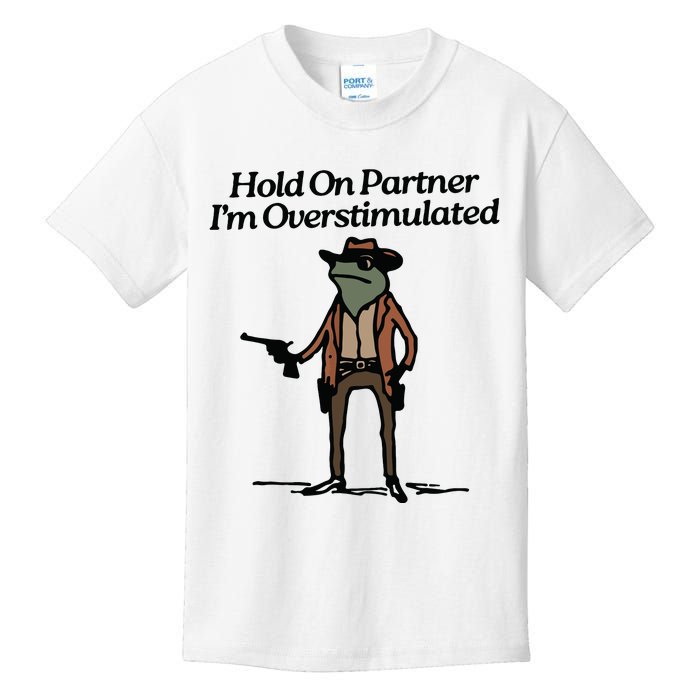 Hold On Partner Im Overstimulated Cowboy Frog Vintage Kids T-Shirt