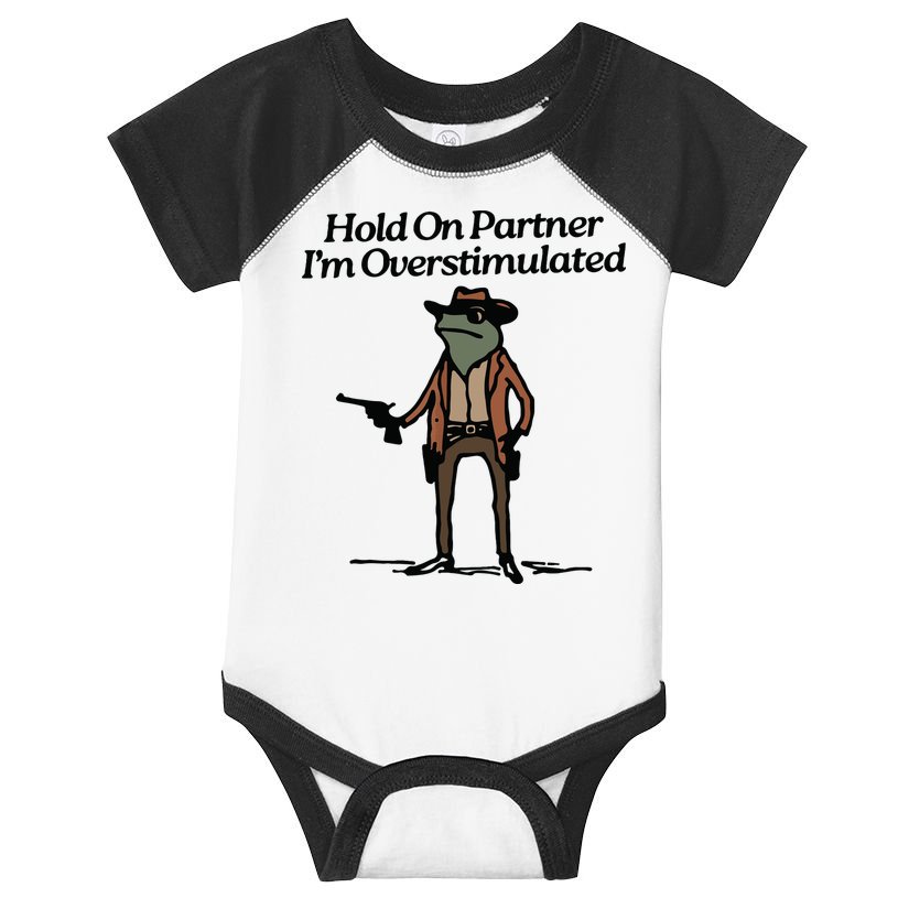 Hold On Partner Im Overstimulated Cowboy Frog Vintage Infant Baby Jersey Bodysuit