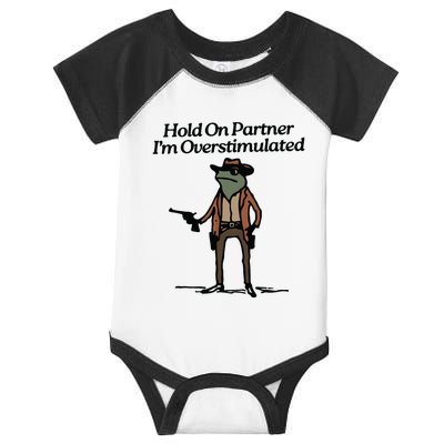 Hold On Partner Im Overstimulated Cowboy Frog Vintage Infant Baby Jersey Bodysuit