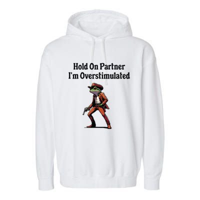 Hold On Partner Im Overstimulated Cowboy Frog Garment-Dyed Fleece Hoodie