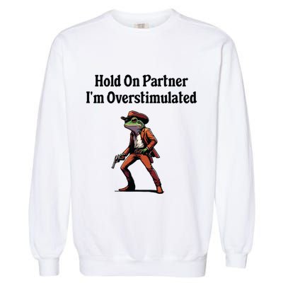 Hold On Partner Im Overstimulated Cowboy Frog Garment-Dyed Sweatshirt