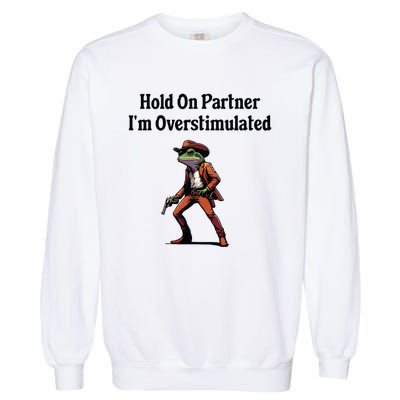 Hold On Partner Im Overstimulated Cowboy Frog Garment-Dyed Sweatshirt