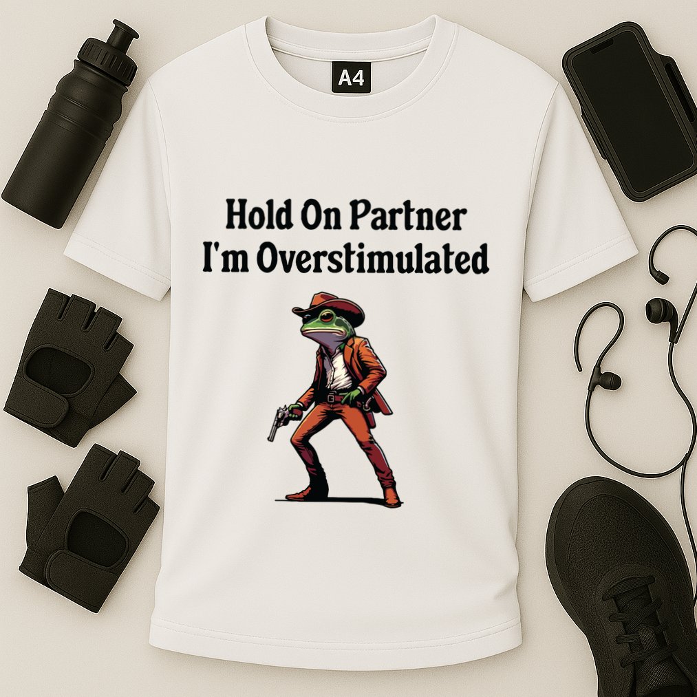 Hold On Partner Im Overstimulated Cowboy Frog Cooling Performance Crew T-Shirt