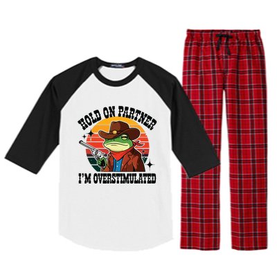 Hold On Partner Im Overstimulated Cowboy Frog Funny Raglan Sleeve Pajama Set