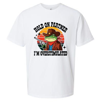 Hold On Partner Im Overstimulated Cowboy Frog Funny Sueded Cloud Jersey T-Shirt