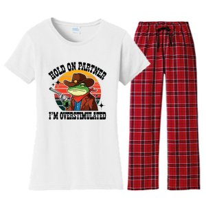 Hold On Partner Im Overstimulated Cowboy Frog Funny Women's Flannel Pajama Set