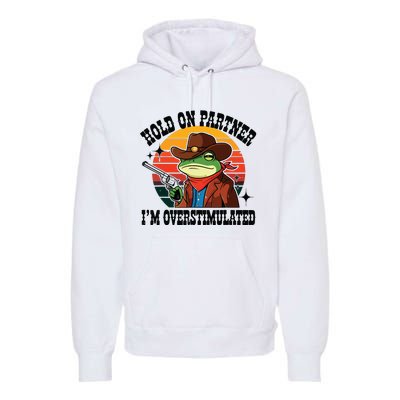 Hold On Partner Im Overstimulated Cowboy Frog Funny Premium Hoodie