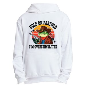 Hold On Partner Im Overstimulated Cowboy Frog Funny Urban Pullover Hoodie