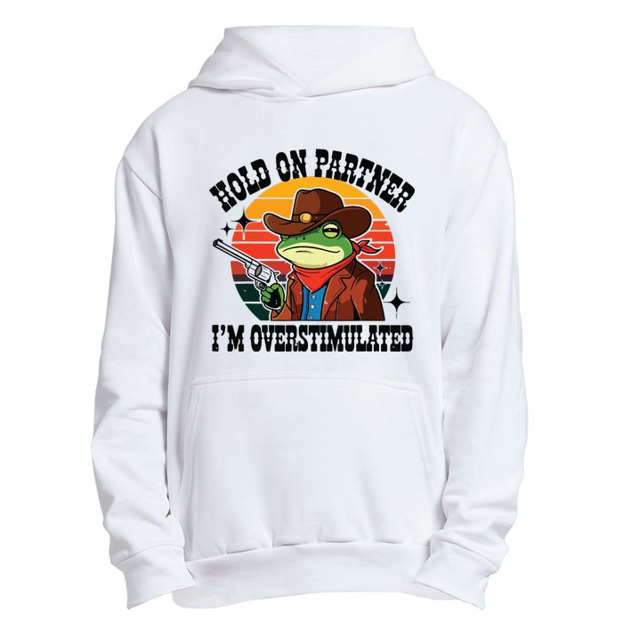 Hold On Partner Im Overstimulated Cowboy Frog Funny Urban Pullover Hoodie