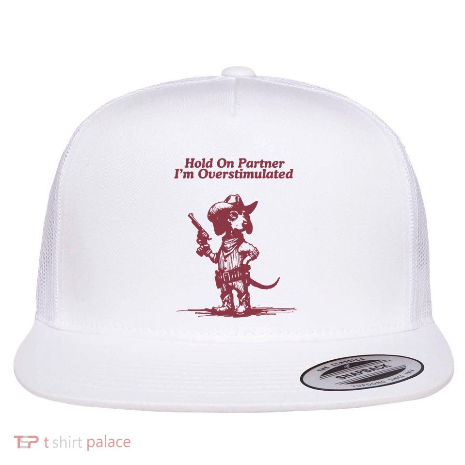 Hold On Partner IM Overstimulated Dachshund Funny Dachshund Cowboy Flat Bill Trucker Hat