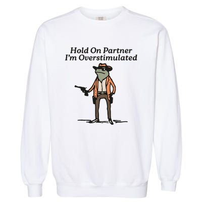 Hold On Partner IM Overstimulated Cowboy Frog Garment-Dyed Sweatshirt